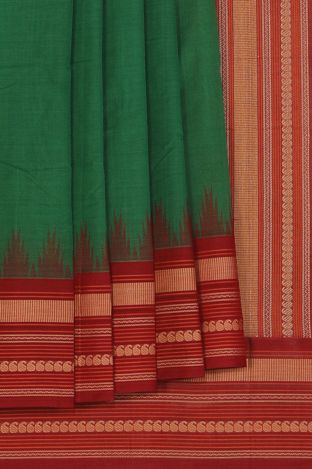 Image of Kanchipuram Cotton Green Saree